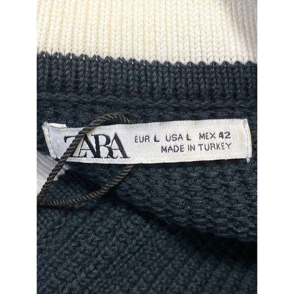 Zara Women's Black M Patch Waffle Knit V Neck Button Up Cardigan Sweater Top L - Picture 3 of 4